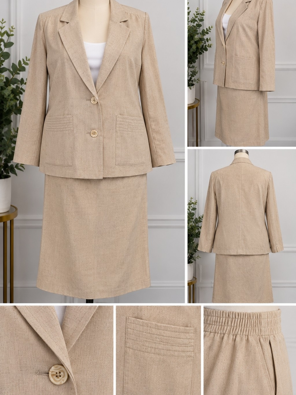 Alfred Dunner Beige Two-Piece Midi Skirt Suit